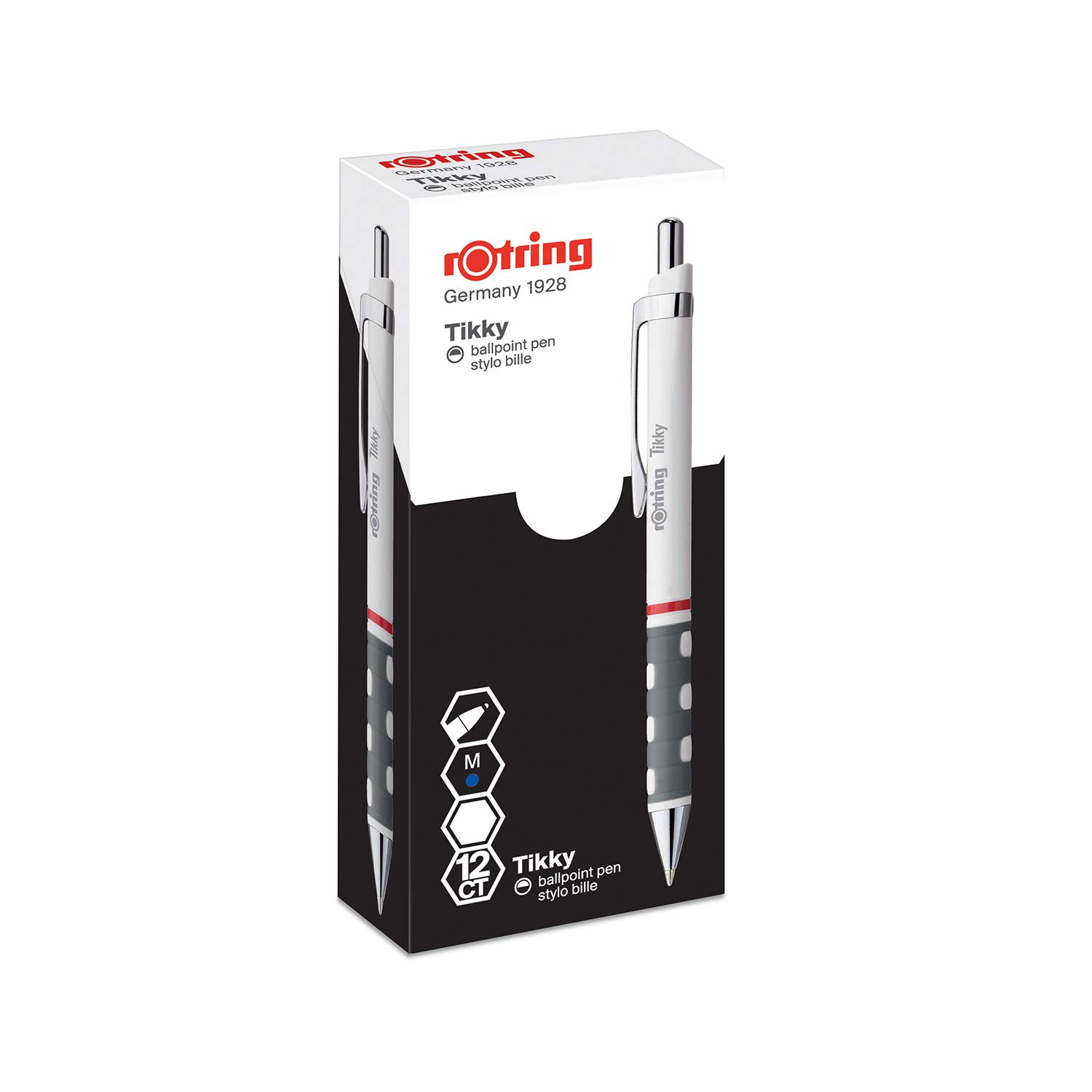 rOtring Tikky Lightweight Ballpoint Pen with Rubberised Grip - White Barrel, Box of 12