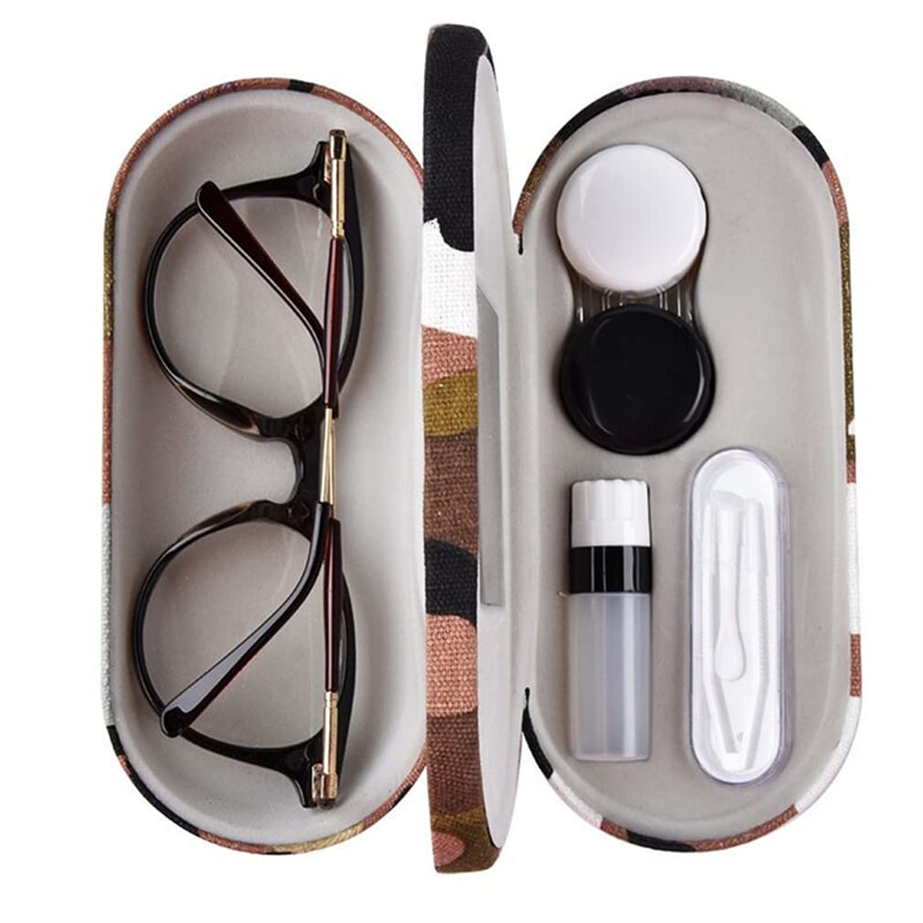 RURUOGUK Contact Lens Case - 2 in 1 Double Sided Glasses Case with Built-in Mirror, Tweezer and Contact Solution Bottle - Portable Contact Lens Storage Box for Travel (Camouflage)