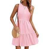 LUXVEER Women's Sleeveless Summer Mini Dress Tank Flowy Tiered Short A Line Sundresses Beach Vacation Dresses with Pockets