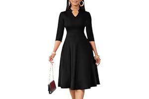 Nmoder Casual Dresses for Women Semi Formal Fit and Flare 3/4 Sleeve A-line Church Work Dress with Pockets