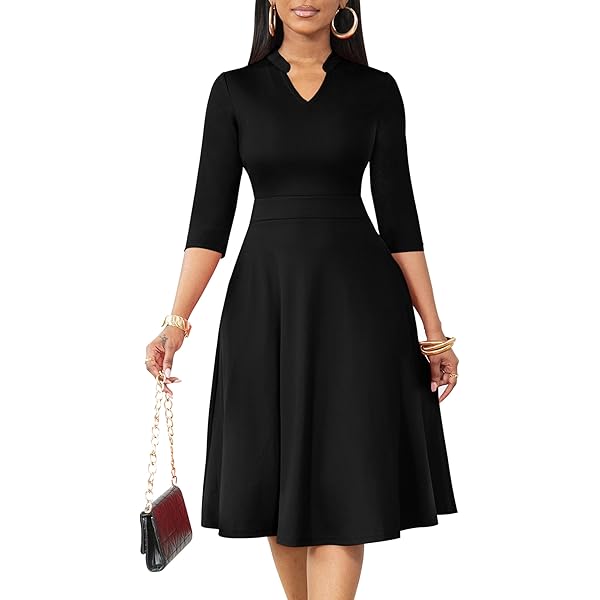 Nmoder Midi Dresses for Women A-Line Fit and Flare Casual Dress 3/4 Sleeve V Neck Cocktail Wedding Guest Work Dress with Pockets Red M at Amazon Women's Clothing store Nmoder Midi Dresses for Women A-Line Fit and Flare Casual Dress 3/4 Sleeve V Neck Cocktail Wedding Guest Work Dress with Pockets Red M at Amazon Women's Clothing store