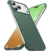 GRECAZO Slim Borderless for iPhone 17 Pro Max Phone Case 6.9"(2025)Ultra-Thin Lightweight Frameless Matte Hard PC Cover Case with Pull Ring Minimalist Non Slip Rope,Suppor Wireless Charging-Dark green