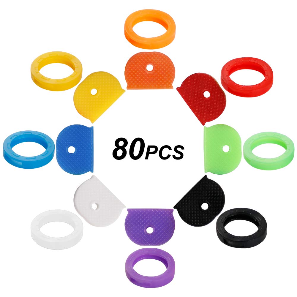 80 PCS Key Cap Cover Tags, Key Cap Key Ring Combination Key Identifier Label ID Perfect Coding System to Identify Your Key in 2 Different Style 8 Assorted Colors