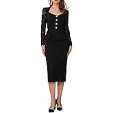 WOMLAYOUT Women's Lace Suits for Church 2 Pieces Outfits Peplum Top Wedding Cocktail Skirt Sets