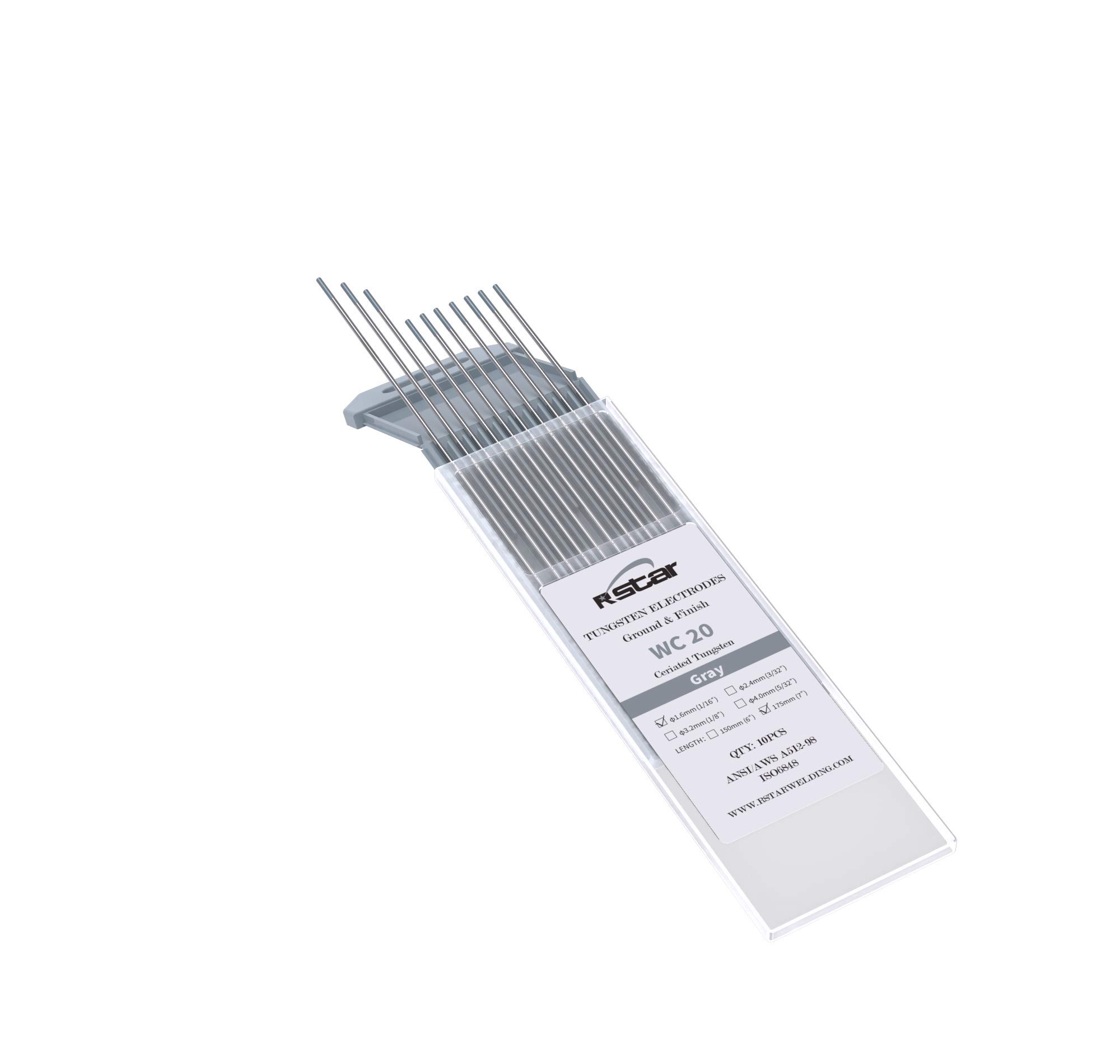 WC20 2% Cerium Tungsten Tig Electrodes Diameter 1.6 x 175 mm 10 Pieces for Tig Soldering – Grey
