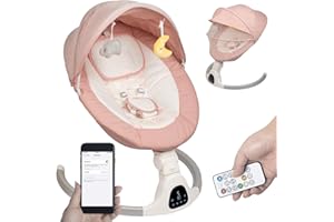 JFOVMCYG Baby Swing for Infants to Toddler Portable Babies Swing Timing Function 5 Swing Speeds Bluetooth Touch Screen Music Speaker with 10 Preset Lullabies 5-Point Carabiner (Pink)