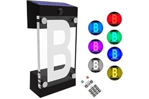 IVWVI Acrylics Solar Address Sign, Led Illuminated Solar House Numbers for Outside, Waterproof RGBW Color Changing Remote Control, Lighted Modern Address Plaque Solar Powered for Yard Home (Letter B)