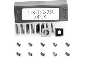 ASIEG TOOL 11mm Square Tungsten Carbide Replacement Cutter Inserts Radius edge 11x11x2.0mm-R50 with Screws Replacement for Woodworking Fits Spiral Helical Planer Cutter Head or lathe Turning Tipped 10pcs