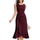 Aupuls Long Ruffel Wedding Guest Dresses for Women Elegant Sleeveless Ruched Waist Formal Prom Dress