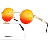 AIEYEZO Round Steampunk Sunglasses for Men Women Retro Circle Hippie Glasses Metal Frame 100% UV Blocking Lens
