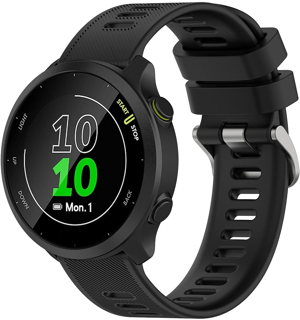 compatible with Garmin Vivoactive 3 / Venu/Venu 2 plus/Forerunner 158 / Forerunner 55 Watch Strap, Soft Silicone Replacement Bands (Black)