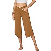 G4Free Capri Pants for Women Wide Leg Yoga Pants for Summer Flowy Capris Loose Casual Cropped Pants with Pockets