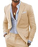 HUUTOE Beige Linen Suit Men 2 Piece Linen Suits for