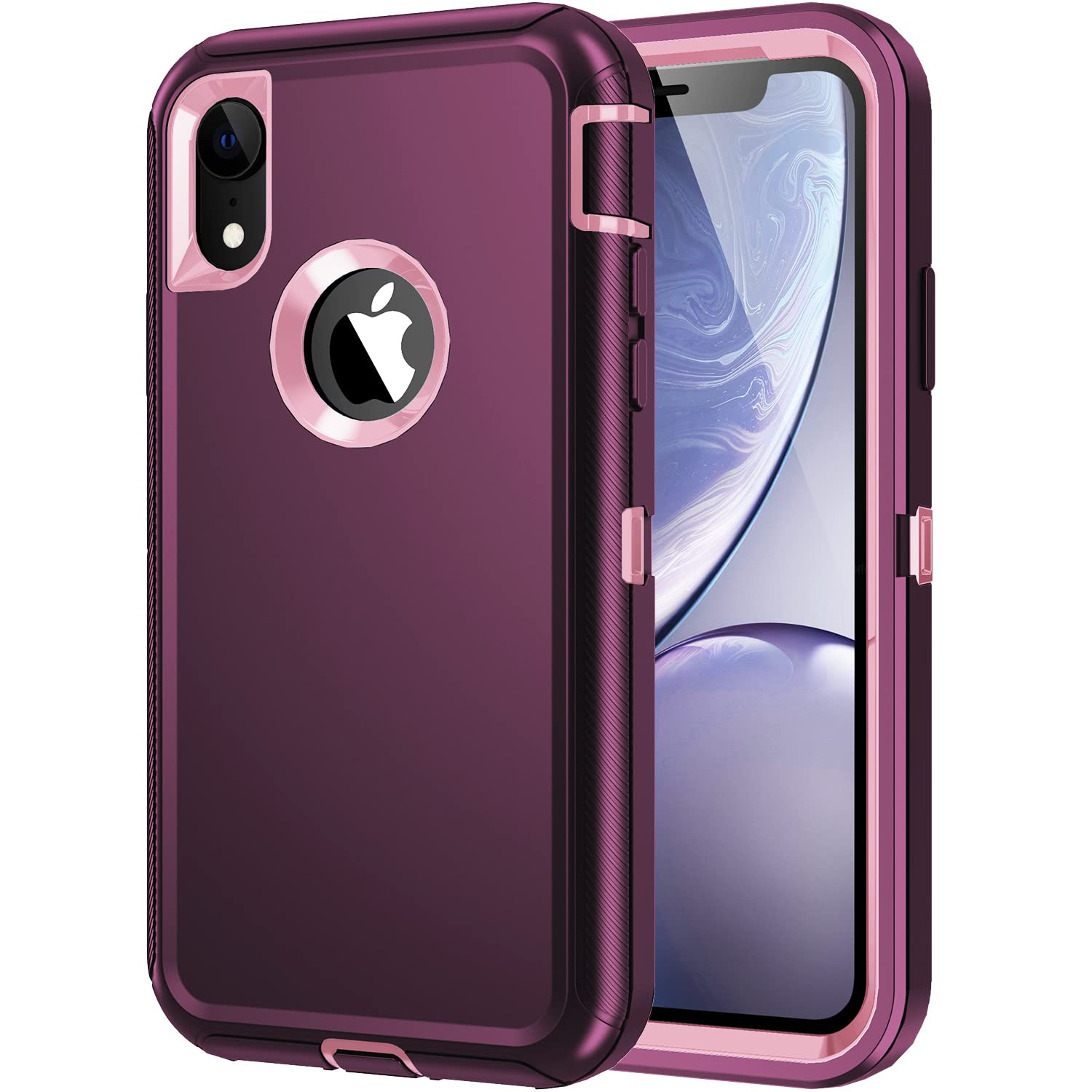 Mieziba for iPhone X/XS Case, Heavy Duty Shockproof Dust/Drop Proof 3 Layers Full Body Protection Rugged Cover Case for iPhone X/XS 5.8 inch,Purple/Pink