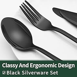 EWFEN 24-Piece Black Silverware Set with Steak