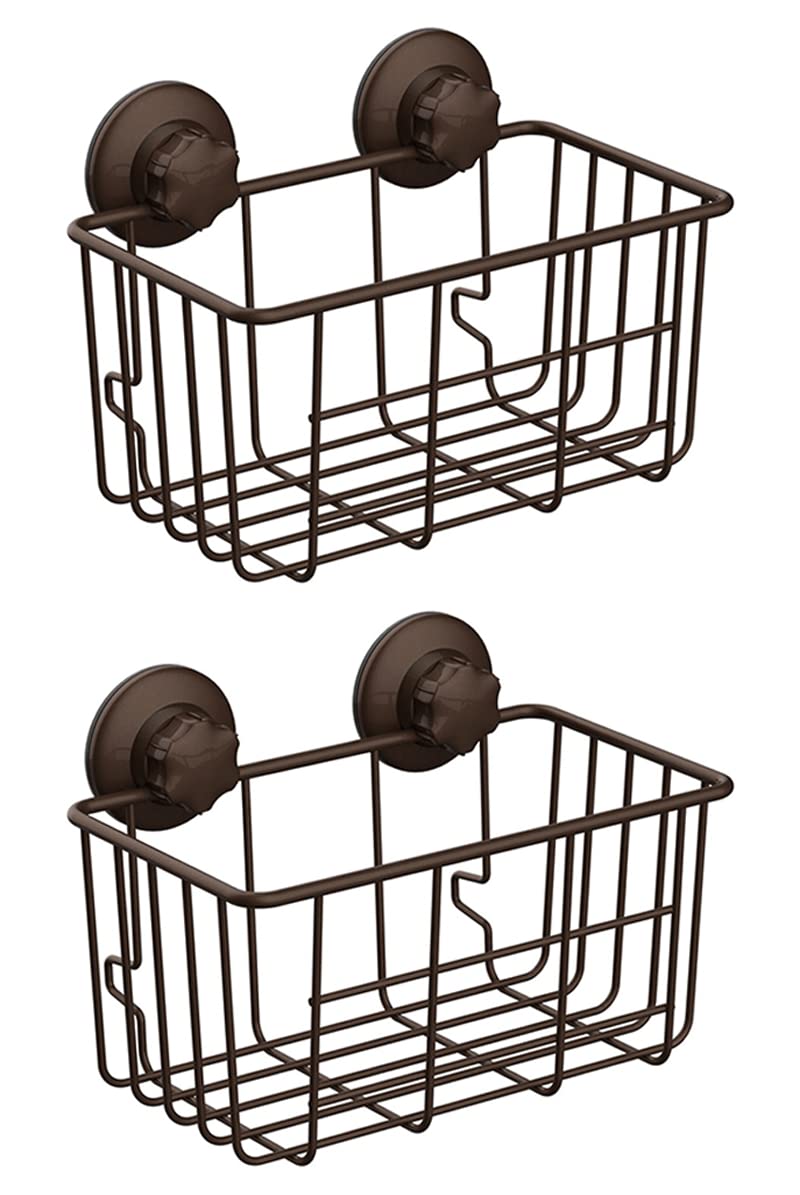 SANNO Suction Cup Shower Caddy Basket for Shampoo Combo Organizer Basket Stainless Steel Holder for Bathroom Storage,Bronze,pack of 2
