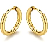 KeyStyle Small Hoop Earrings for Women,Hypoallergenic Stainless Steel Tiny Earrings,Gold/Silver/Black Non-Tarnish Cartilage Hoop Earring for Men,Lightweight Sleeper Earrings,7/8/9/10/12/14/16mm