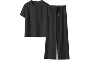 ANRABESS 2 Piece Sets for Women Summer Outfits Lounge Sweatsuits Short Sleeve Wide Leg Pants Sweat Set Tracksuit Clothes