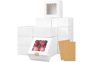 Moretoes 30pcs Cookie Boxes, 6x6x3 Inches Bakery Box with Window, White Treat Containers for Small Pie, Chocolate Covered Strawberries, Cupcake and Pastry