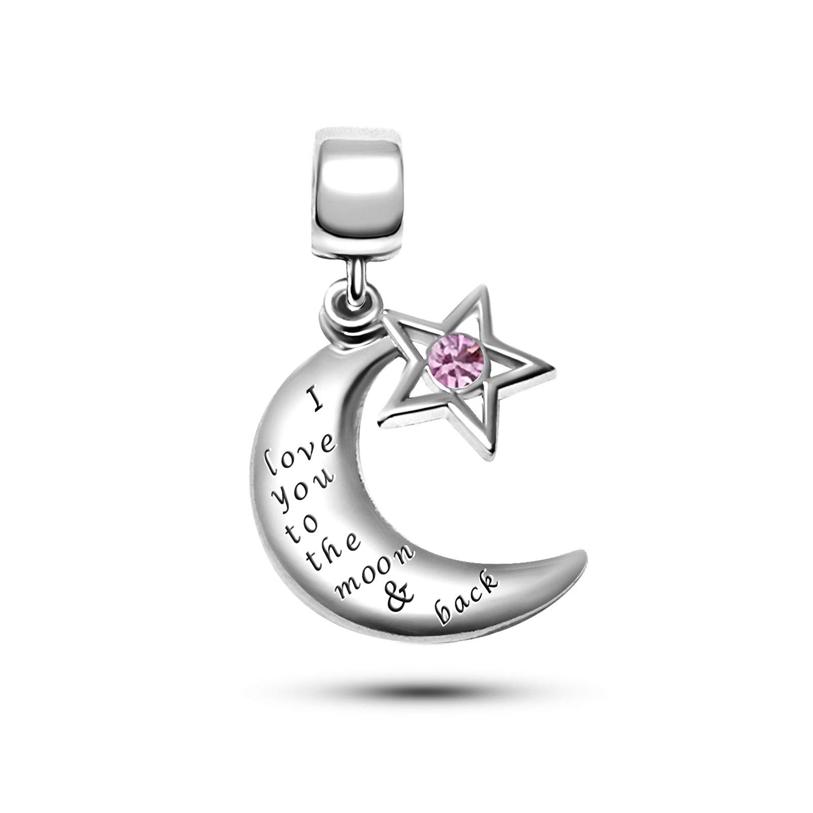 KunBead Jewelry Moon and Stars Charms I Love You Dangle Beads for Charm Bracelet for Women Valentines