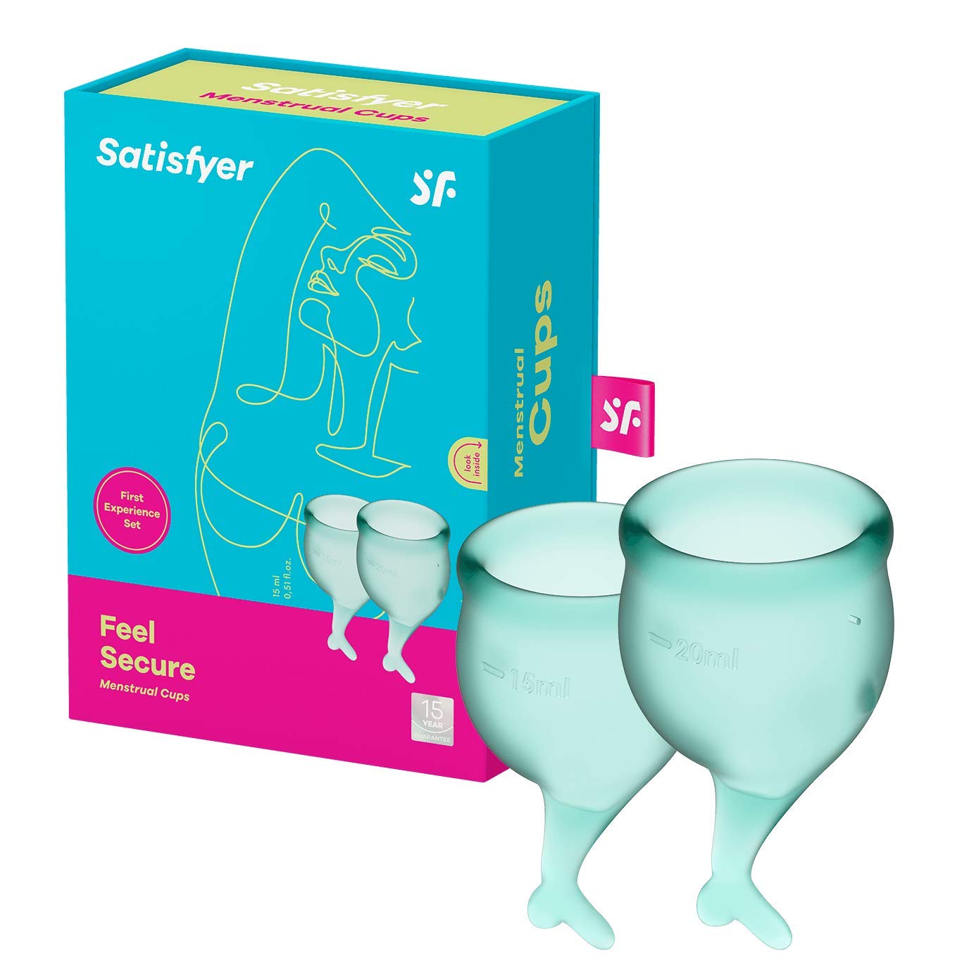Satisfyer Feel Secure Menstrual Cup 2 Pieces | Reusable & Sustainable Menstruation Cups in 15 & 20 ml | Easy to Clean & Comfortable | Long-Lasting Period Protection Medical Silicone: Mint