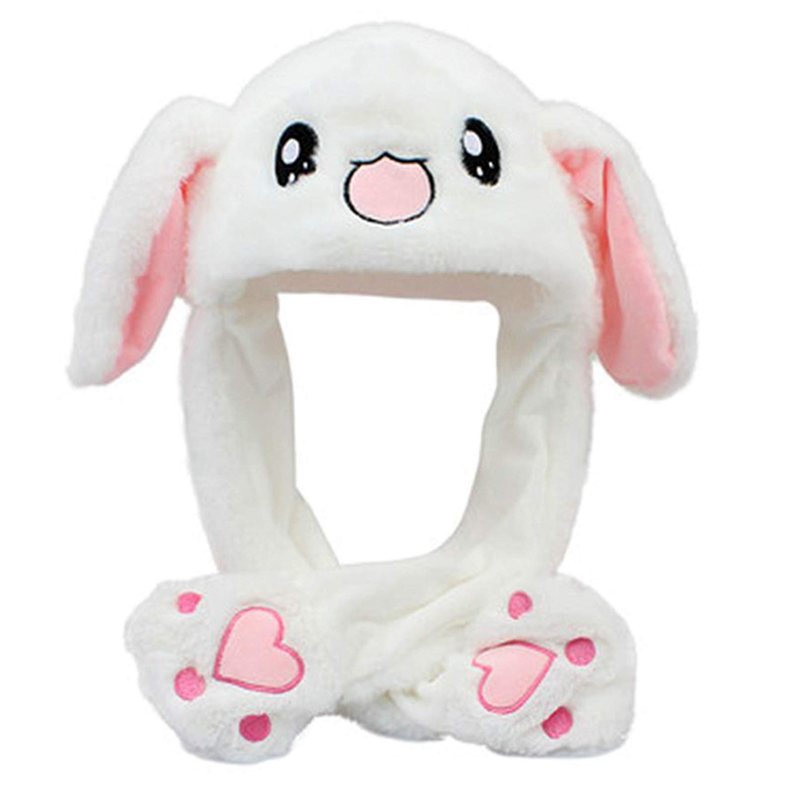 Focupaja Bunny Hat With Moving Ears Rabbit Hat Plush Animal Ear Cap (rabbit white)