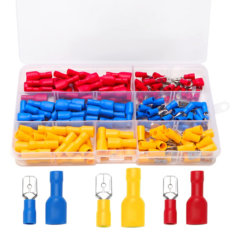YIXISI 150 PCS Male and Female Insulated Bullet Connectors, Wire Bullet Electrical Crimp Connector Terminal (Red, Yellow, Blue)