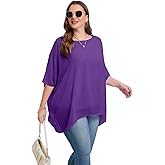 Cute Ann Womens 3/4 Batwing Sleeve Plus Size Elegant Summer Cape Blouse Scoop Neck Oversized Long Casual Tunic Tops Shirts