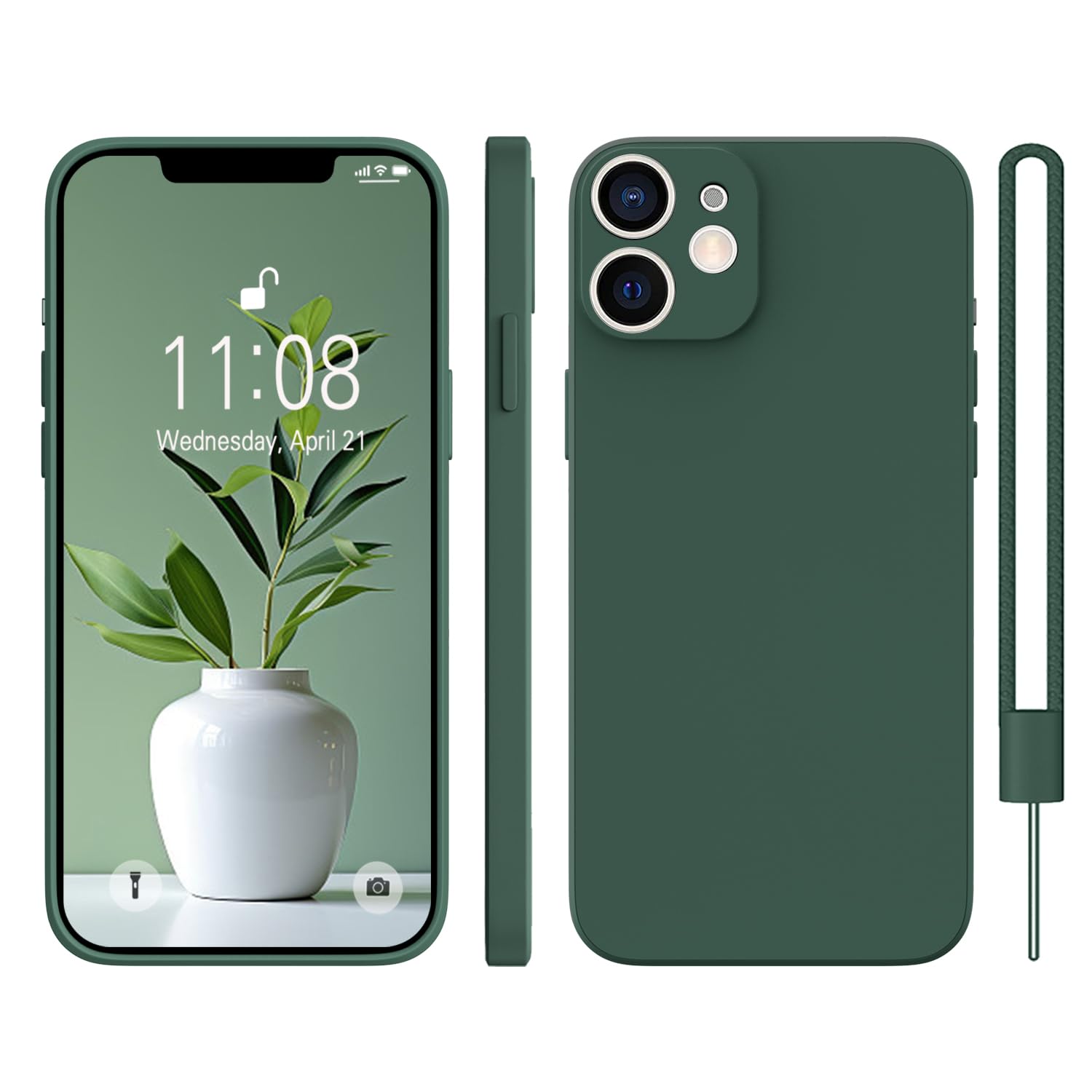 KPPIT Silicone Case Compatible with iPhone 12 6.1 inch protective case, Ultra Slim Soft Gel Anti-Scratch,Microfiber Lining,Rubber Shockproof Case Cover for iPhone 12 Night Green — image 1