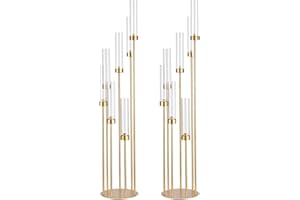 VINCIGANT 2Pcs Gold 7 Arm Candelabra Candle Stand for Wedding, Metal Candlestick Holder with Acrylic Lampshade for Theme Party Table Centerpieces Wedding Holiday Birthday Party (48Inch) Fit LED Taper Candles