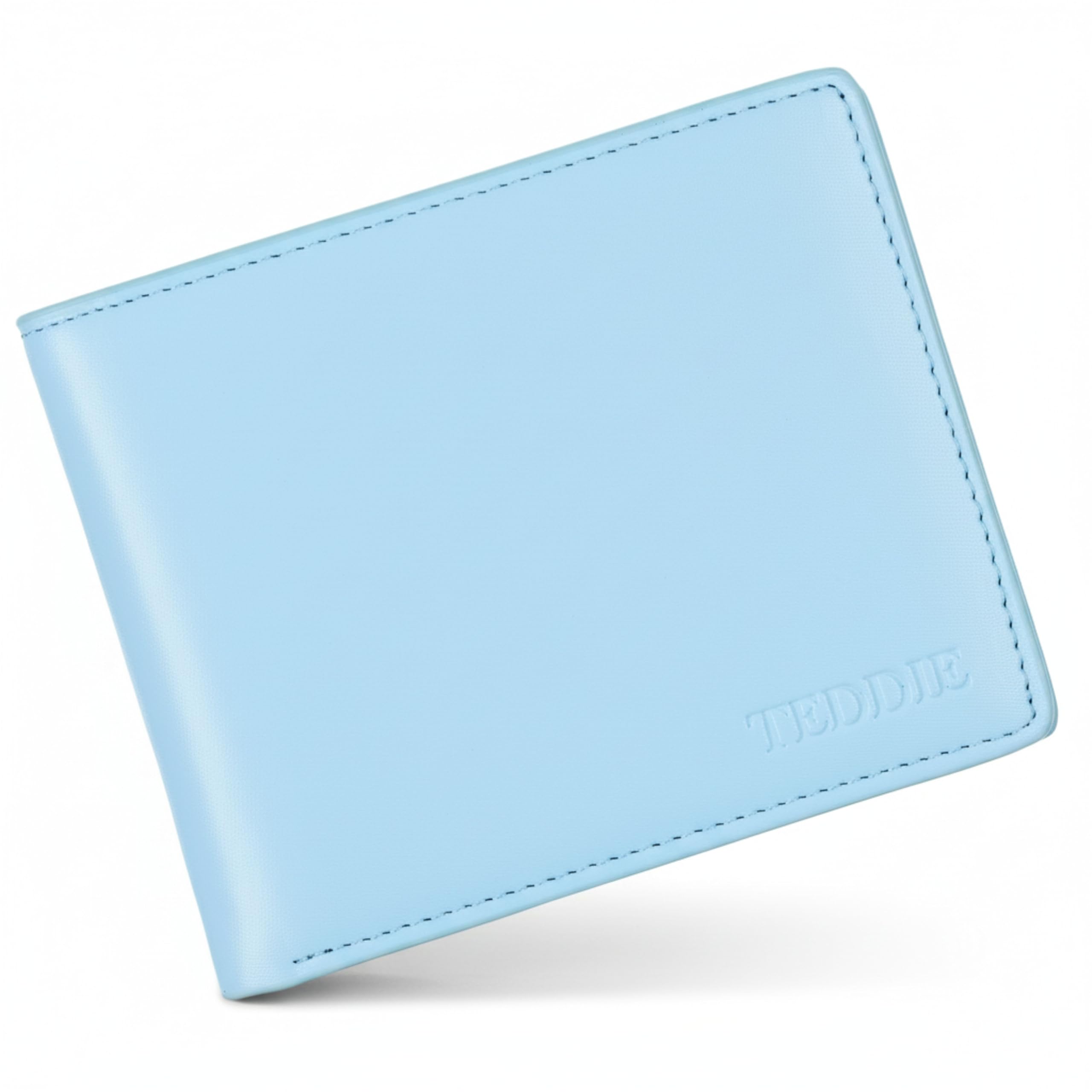 Teddie London Wallet | Non Leather Slim Unique Bifold Colourful Men Women Wallet with ID Window and Card and Note Compartment Light Blue Gift Boxed