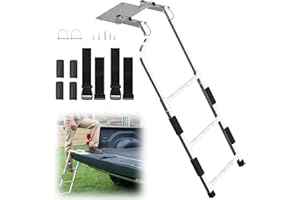 DIOVPLX Pickup Trucks Tailgate Ladder - Heavy Duty Stainless Steel Foldable Rear Ladder Anti-Slip Steps, Adjustable Height Universal Fit Truck Accessories for Ram Ford Chevy GMC, Rustproof, Easy Installation