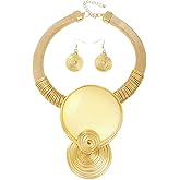 KDLUN African Statement Necklace Earrings Set For Women Tribal Fashion Costume Jewelry Sets Big Resin Pendant Necklace Collar Choker Handmade Accessories