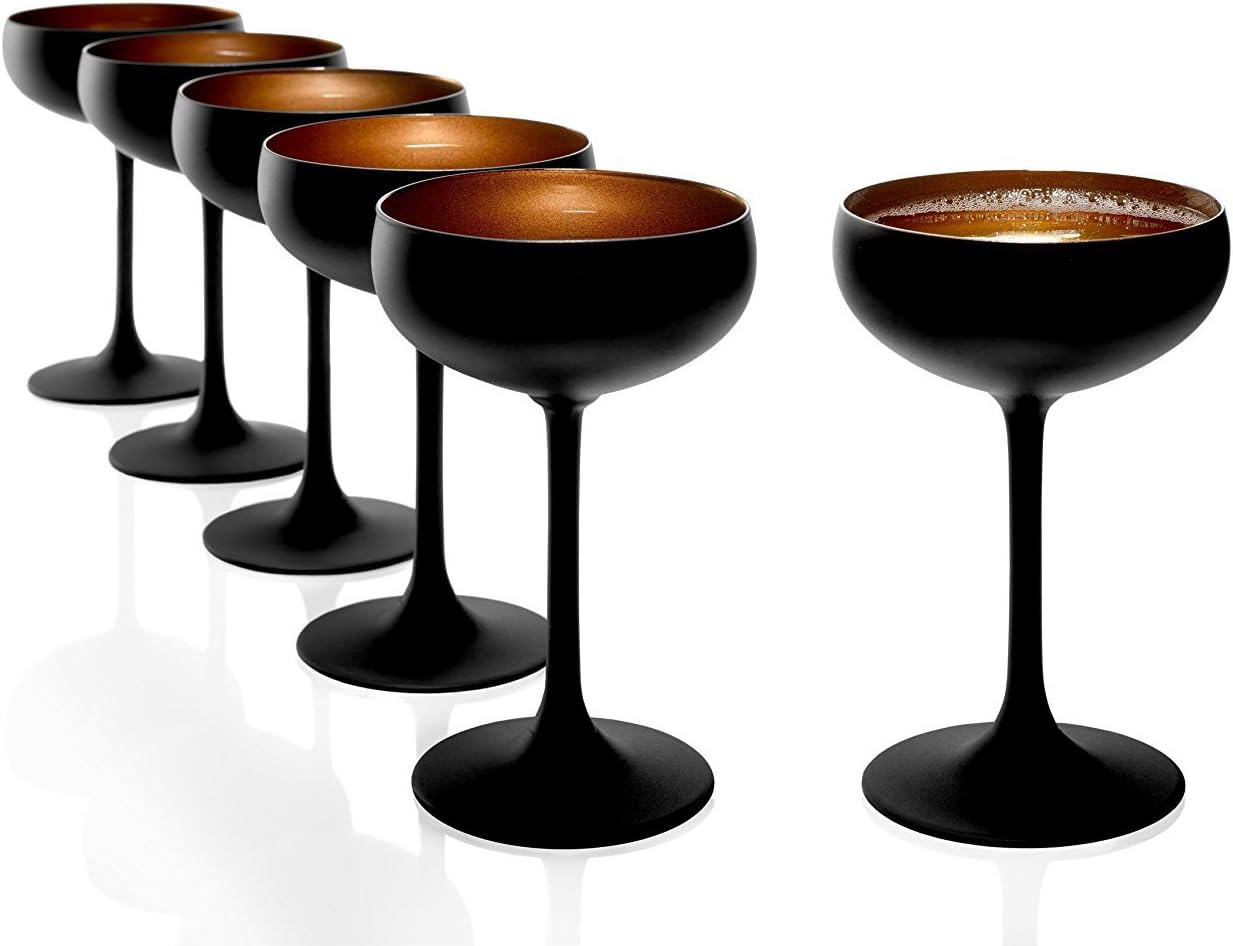 Stölzle Lausitz Sektschalen 230 ml, 6er Set, Sektgläser in schwarz (matt) und Bronze, spülmaschinenfest, bleifreies Kristallglas, hochwertige Qualität
