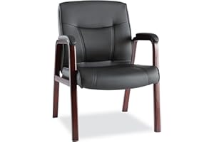Alera MA43ALS10M Madaris Black Bonded Leather Guest Chair, Four Legs, Mahogany Color Wood Trim
