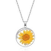 KBFORU Birth Flower Necklace Silver For Women - 1-12 Month Necklace - Handmade Pressed Flower - Unique Holiday Gift - 18"
