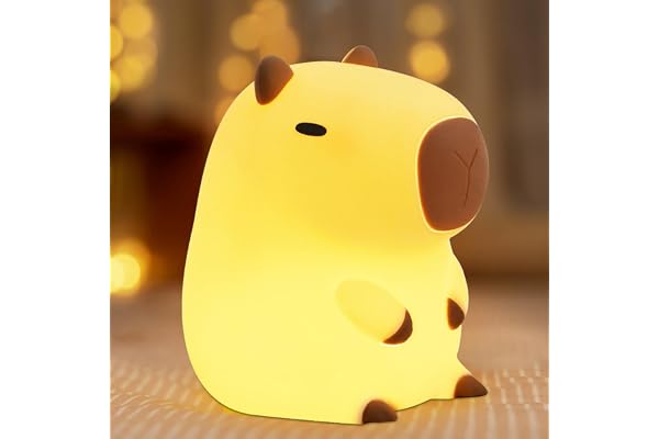 FULLOSUN Capybara Night Light, Cute Animal Soft Silicone LED Touch Lamp with Dimmable and Timer, Portable Rechargeable Toddle