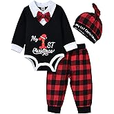 fioukiay Newborn Baby Boys Christmas Outfits Infant My First Christmas Clothes Set Kids Xmas Romper with Pants