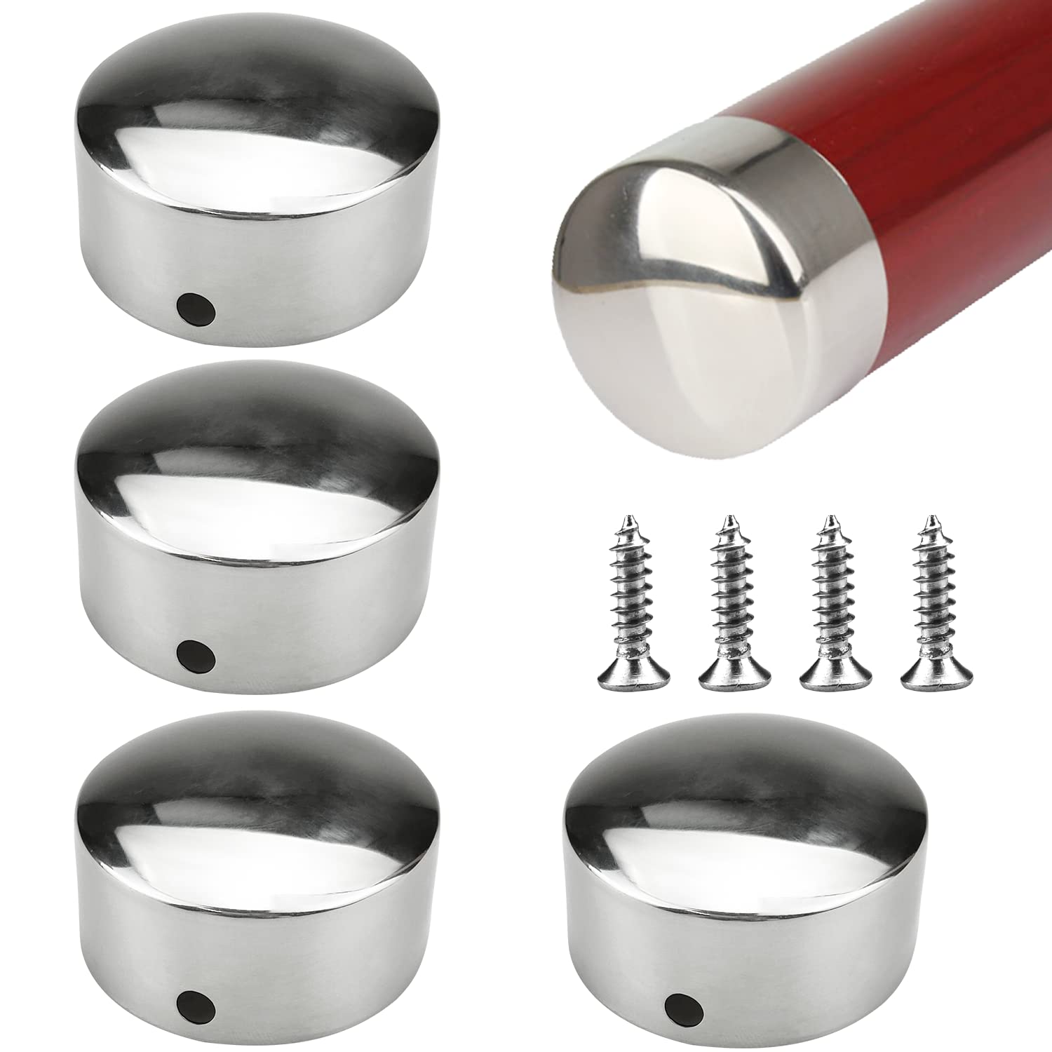 4 Pcs 45mm Stainless Steel Round Handrail End Caps for Staircase Steps with 4 Screws, Ultra-Thin 0.4mm Thickness, Inner Diameter 44.6mm (45mm)