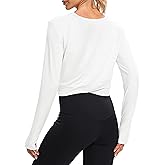 Bestisun Long Sleeve Workout Shirt Cross Back Cropped Running Athletic Tops for Women Thumb Hole