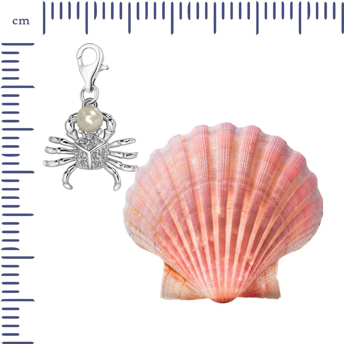Quiges 925 Sterling Silver White Cubic Zirconia and Imitation Pearl 3D Ocean Crab Lobster Clasp Charm Clip on Pendant - Image 3