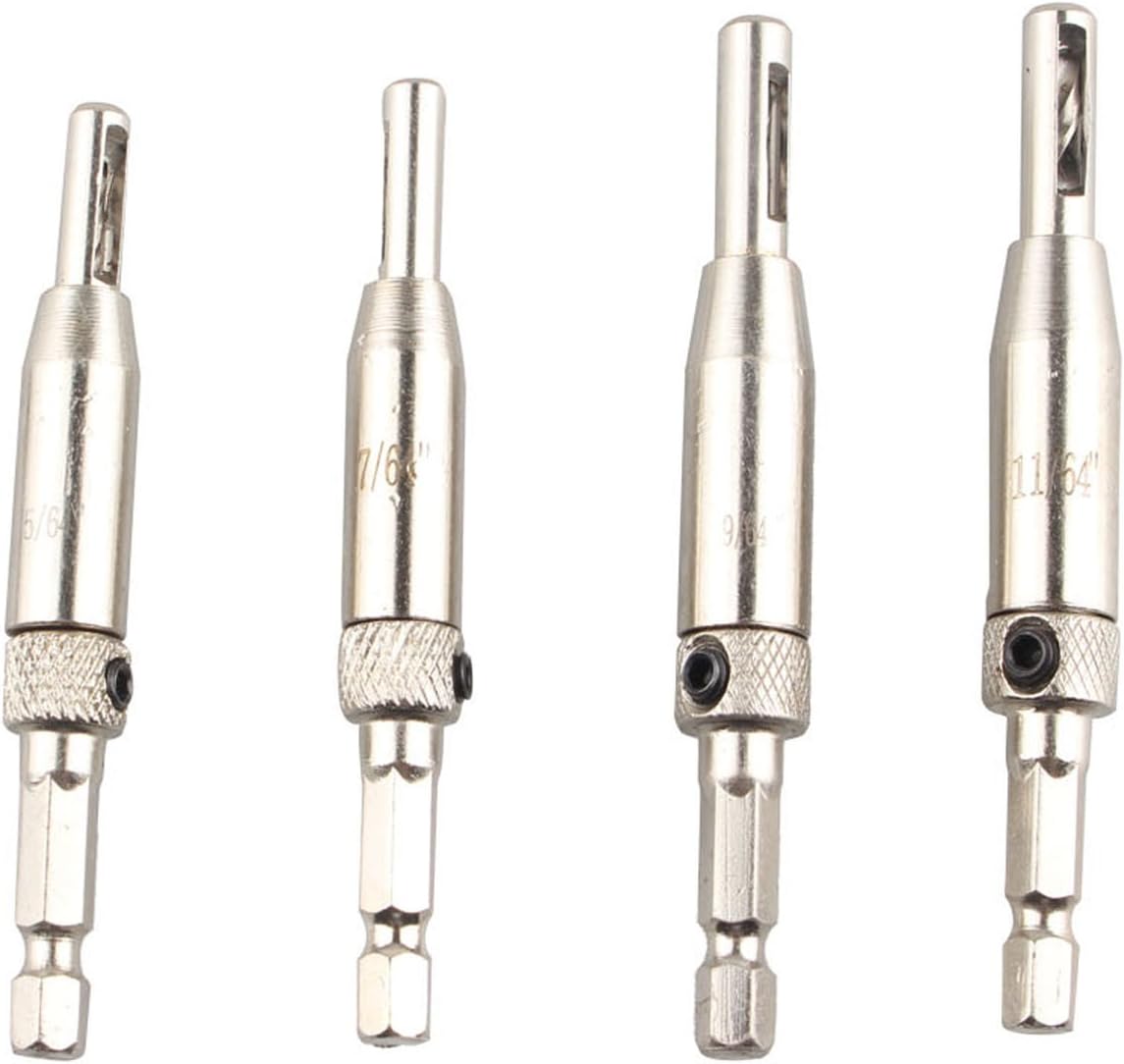 HALJIA 4pcs Self Centering Hinge Drill Bits Set for Door Cabinet Pilot Holes HSS Hex Recess 5/64'',7/64'',9/64',11/64''Carpenters Furniture Makers - Image 4