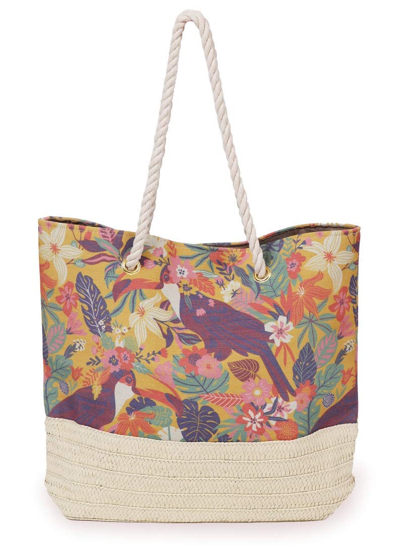 LilyRosa® Colourful Toucan Beach Shopping Pool Day Bag Rope Handles Holiday Canvas Bags
