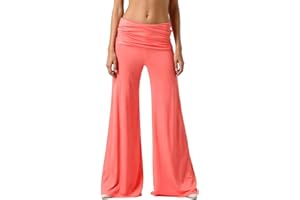 Fold Over Yoga Pants Womens Wide Leg Flowy Casual Flare Pants Ruched Waist Loose Fit Beach Lounge Palazzo Trousers