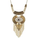 YAZILIND Clavicle Chunky Pendant Necklace Chain Tassels Exaggerated CZ Vintage Ethnic Long Sweater Bohemian Statement