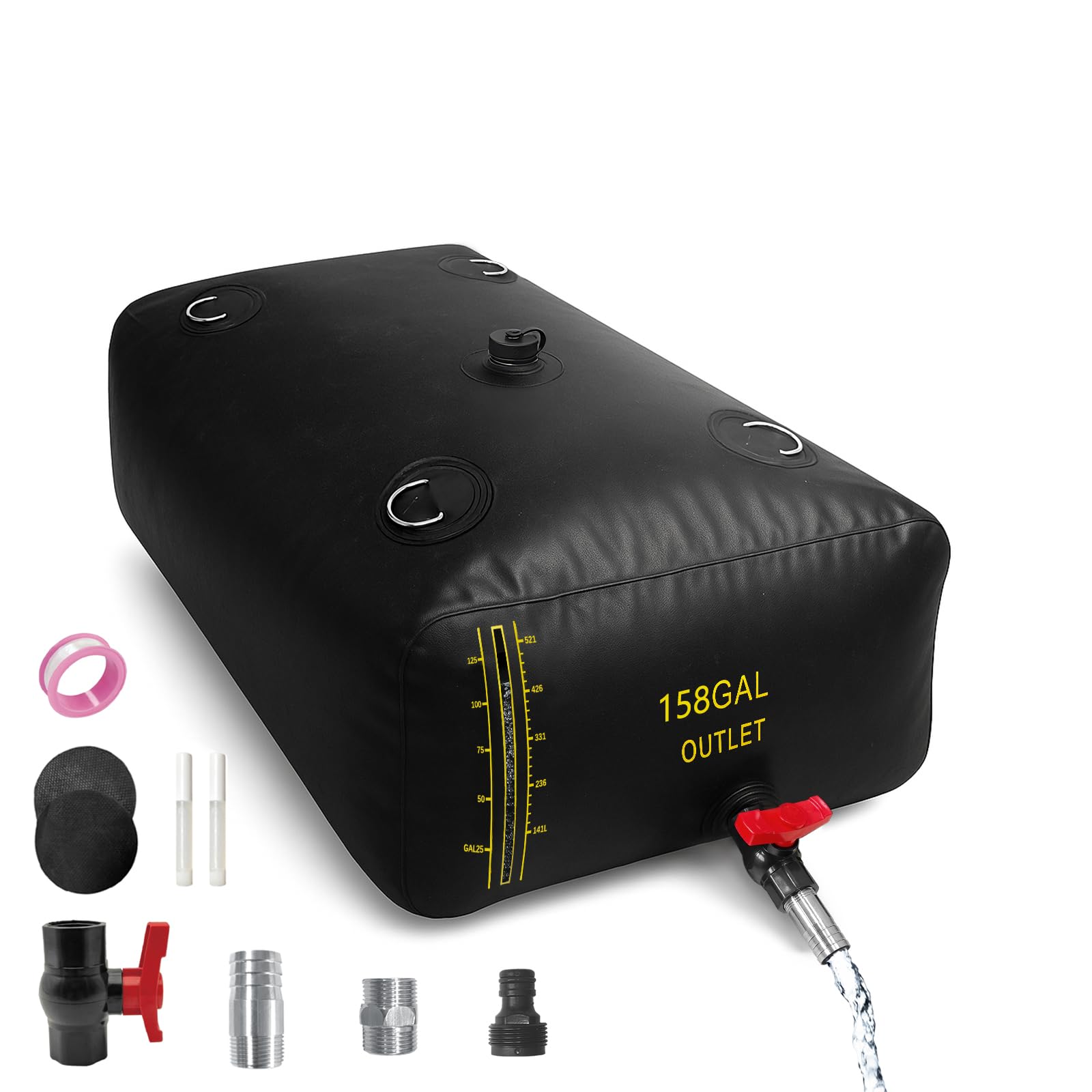 Photo 1 of LXVOOEE 600L/158Gal Water Bladder with Water Level Indicator, PVC Foldable and Portable Water Tank with 3 Connectors and Overflow Kit, Ideal for RV, Camping, Rainwater Collecting,Planting WateringLPNPMEZ6116908
