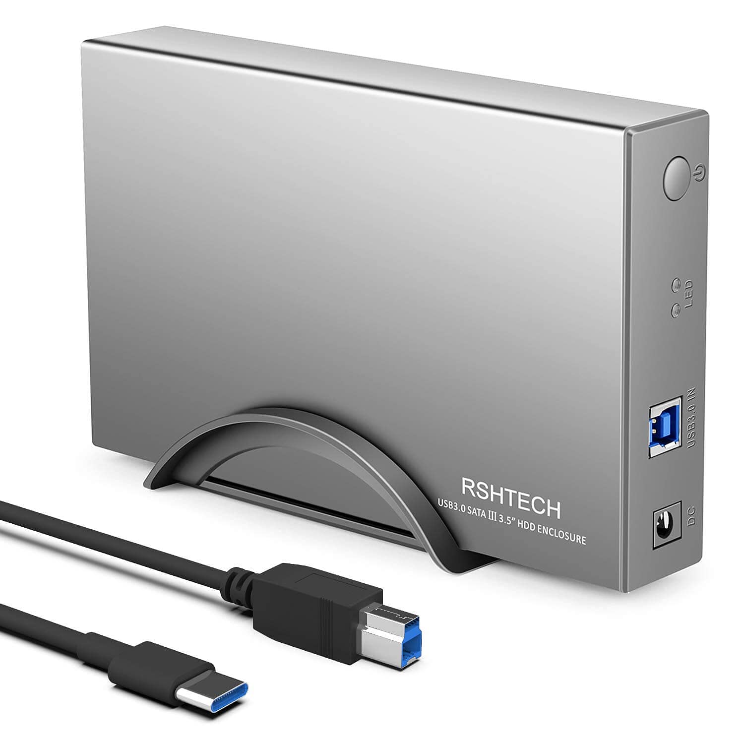 RSHTECH Hard Drive Enclosure, USB C to 3.5 Inch SATA HDD Caddy Aluminum External Hard Drive Case with 12V/2A Power Adapter for 3.5" SATA I/II/III HDD SSD, Support Up to 16TB & UASP (RSH-339C)