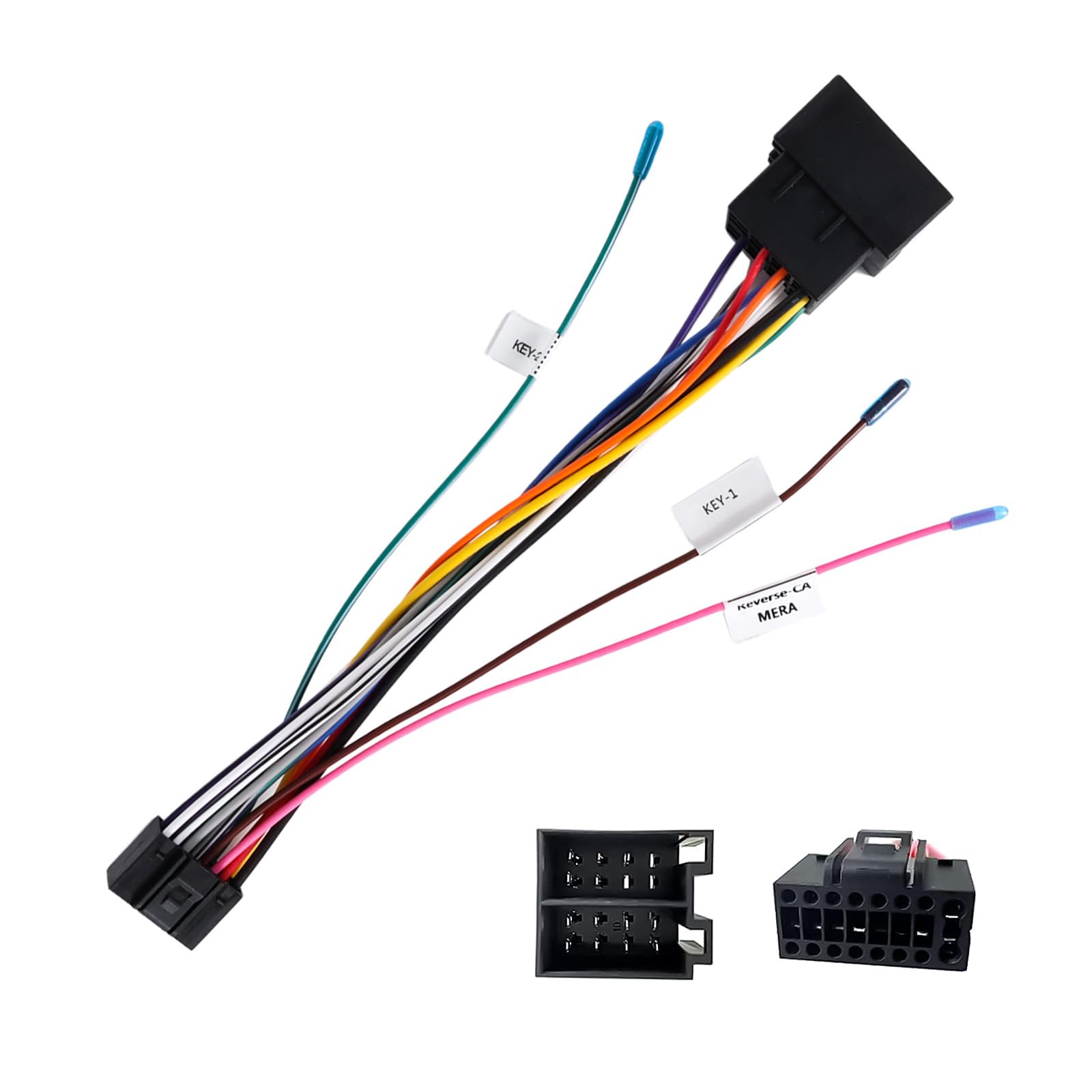 CAMECHO 16 Pin to Car ISO Adapter Cable for Android Car Stereo ISO Standard Socket with Steering Wheel Control Lines and Reverse Control Line Wiring Harness