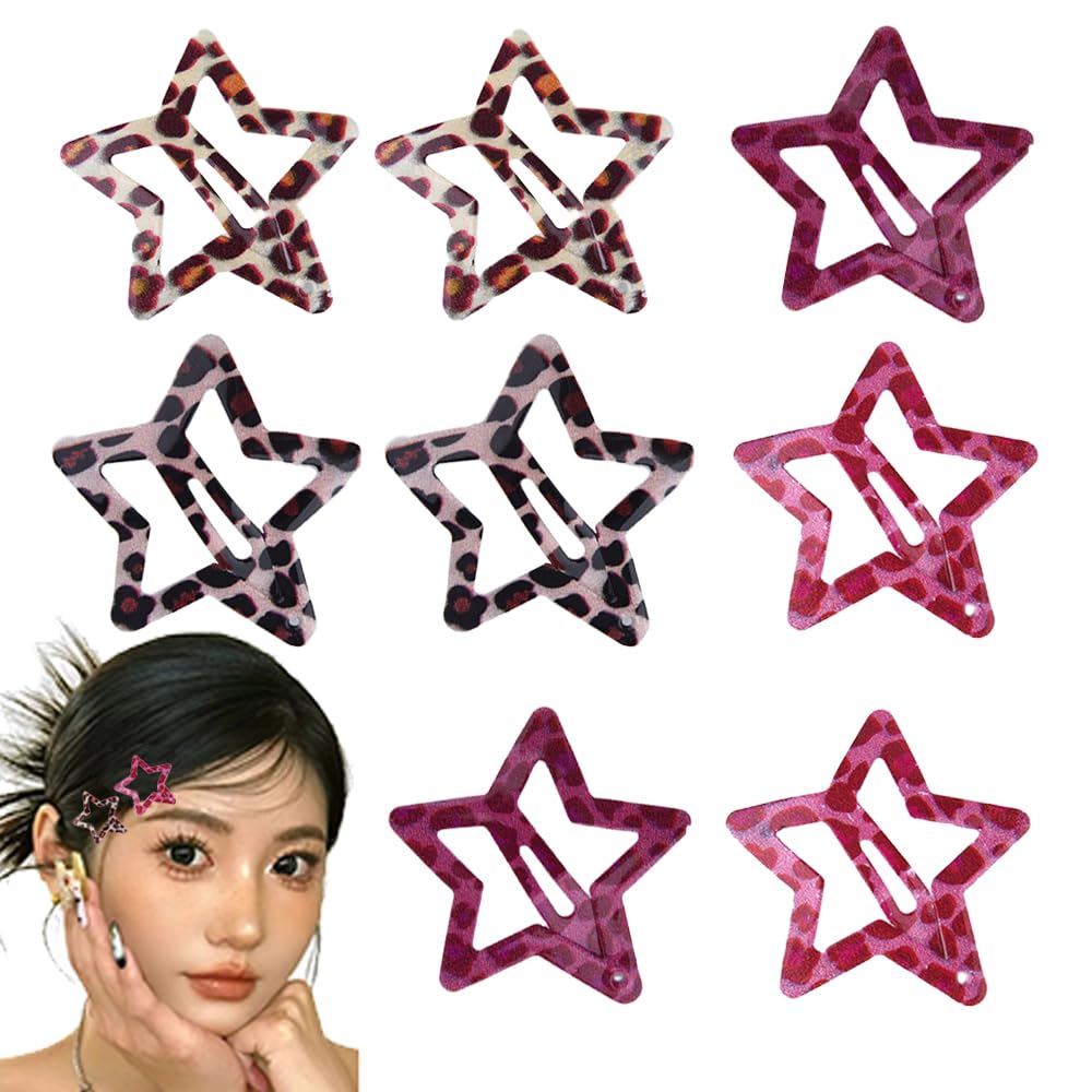 Star Leopard Hair Clips for Women Girls Y2k Hair Clips for Women Y2k Hair Accessories for Girls Star Clips Hairpins Y2k Leopard Hair Barrettes Star Hair Clips Y2k Leopard Print Snap Hair Clips 8Pcs