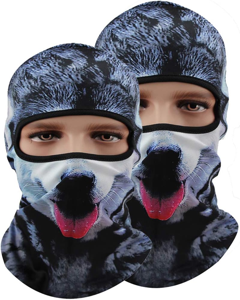 Pack of 2 Polyester Bandana Ski Masks For Men Hat Motorcycle Mask 3D Animal Cycling Ski Balaclavas